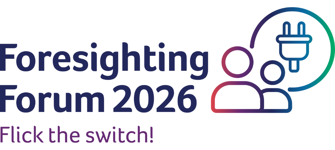Logo graphic for Foresighting Forum 2026: Flick the switch! with icon featuring two people and a power plug in a circle
