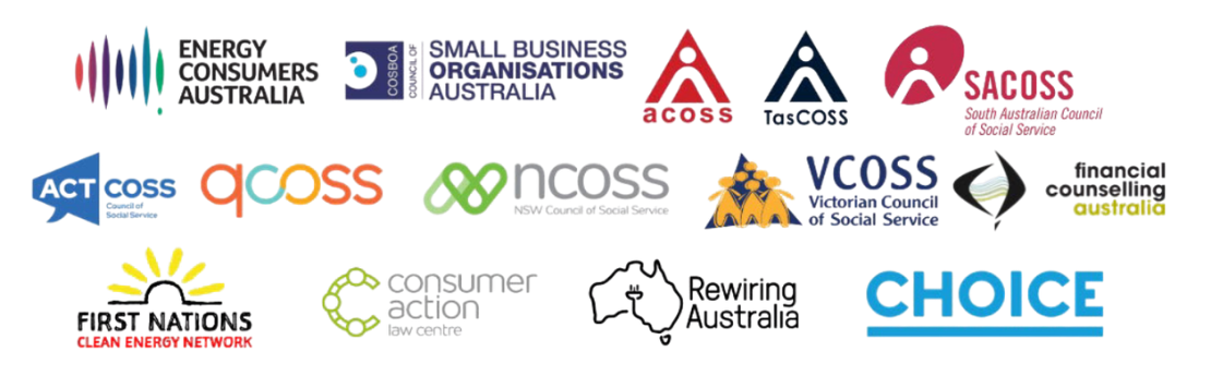 Graphic featuring logos from 14 advocacy groups who are signatories to the joint letter on the 2026 Rate of Return Instrument draft decision