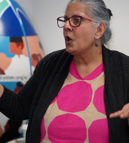 Lady speaking passionately and gesticulating