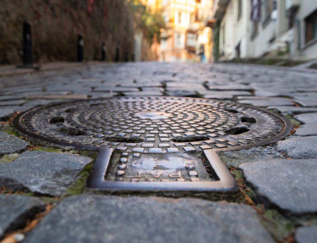 Entry to a sewer in a street