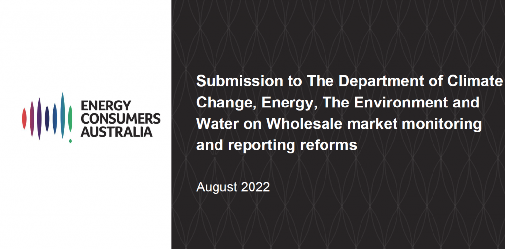 Submission to The Department of Climate Change, Energy, The Environment and Water on Wholesale market monitoring and reporting reforms