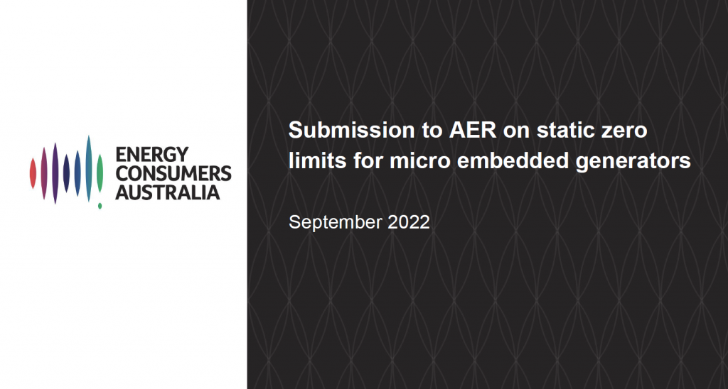Submission to AER on static zero limits for micro embedded generators