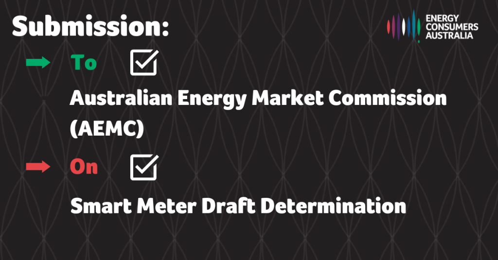 Graphic with text: Submission to AEMC on the smart Mater Draft Determination